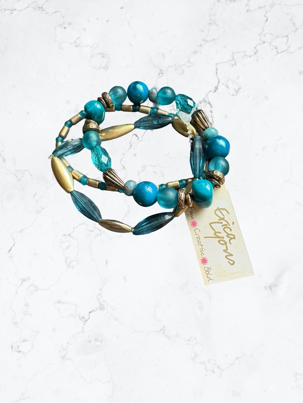 Erica Lyons Teal and Gold Mixed-Bead Stretch Bracelet Set